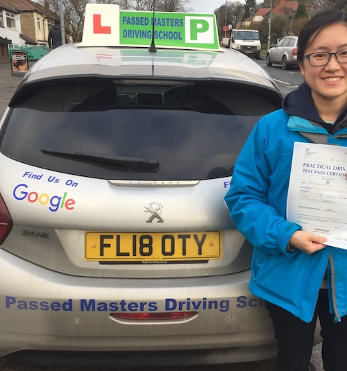 Congratulations on a practical test pass for Regine Fan of Guiseley