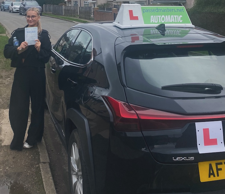 Casey keighley of Baildon passed her practical driving test with Passed Masters Driving School
