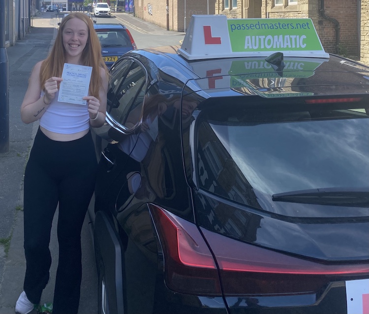 Megan Sutcliffe of Baildon passed her practical driving test with Passed Masters Driving School